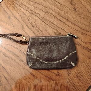 Chic Dark Brown Leather Wristlet